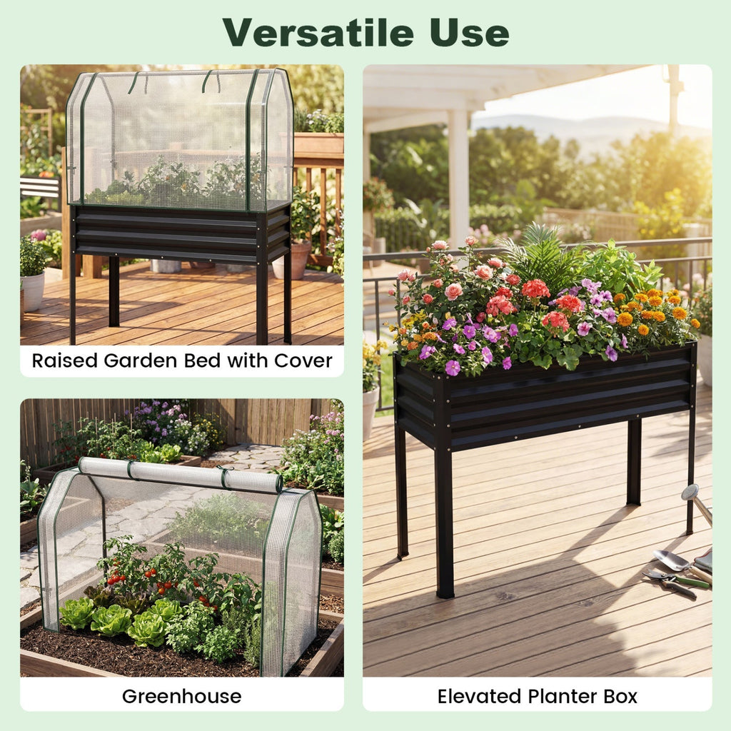 Galvanized Raised Garden Bed with Legs and Greenhouse Cover for Vegetable Flower, view 8