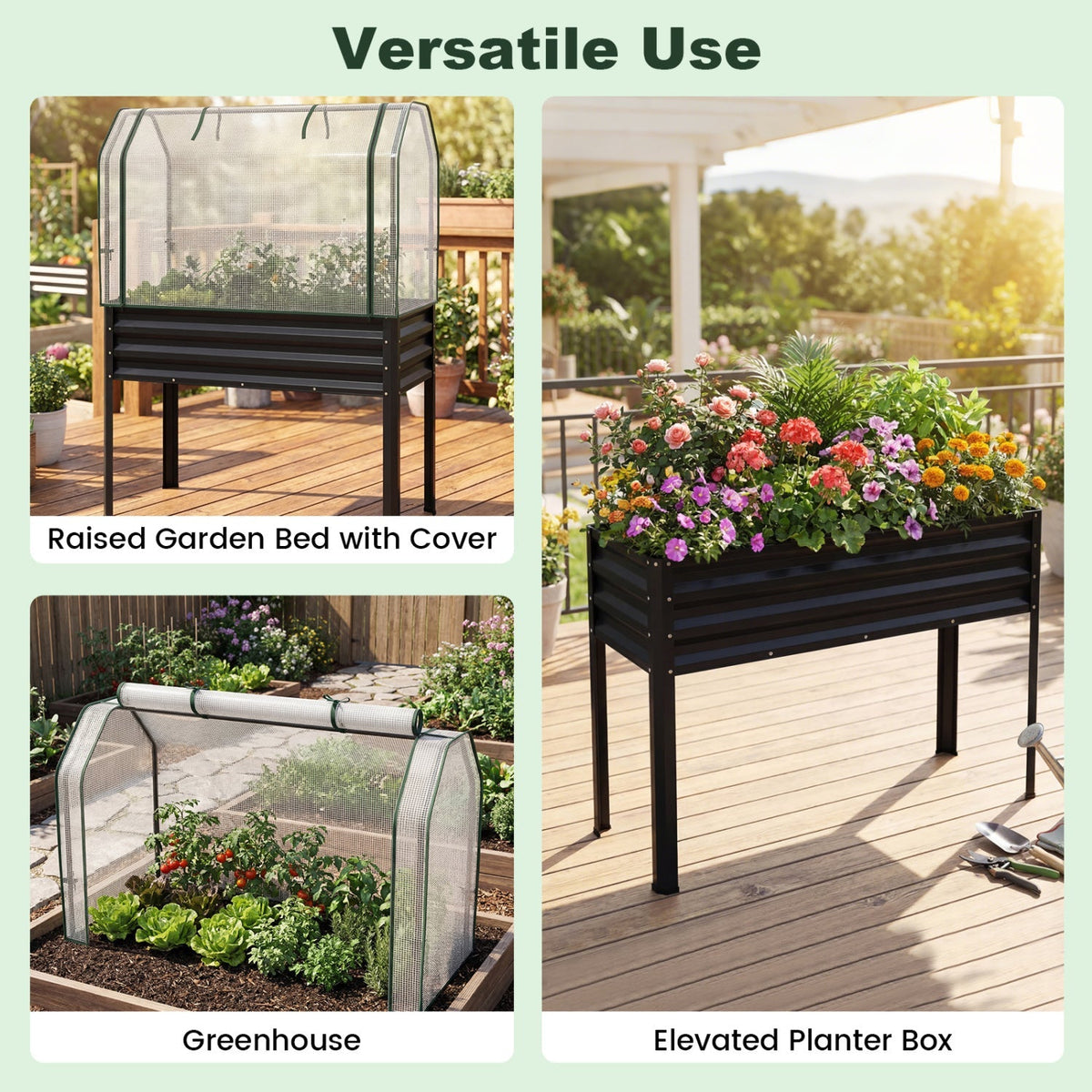 Galvanized Raised Garden Bed with Legs and Greenhouse Cover for Vegetable Flower, view 8