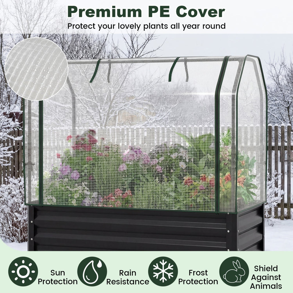 Galvanized Raised Garden Bed with Legs and Greenhouse Cover for Vegetable Flower, view 9
