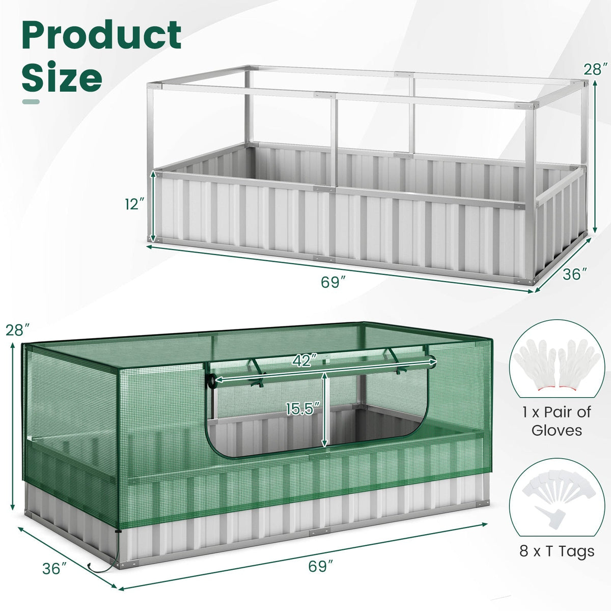 Galvanized Raised Garden Bed with Greenhouse Cover, view 4