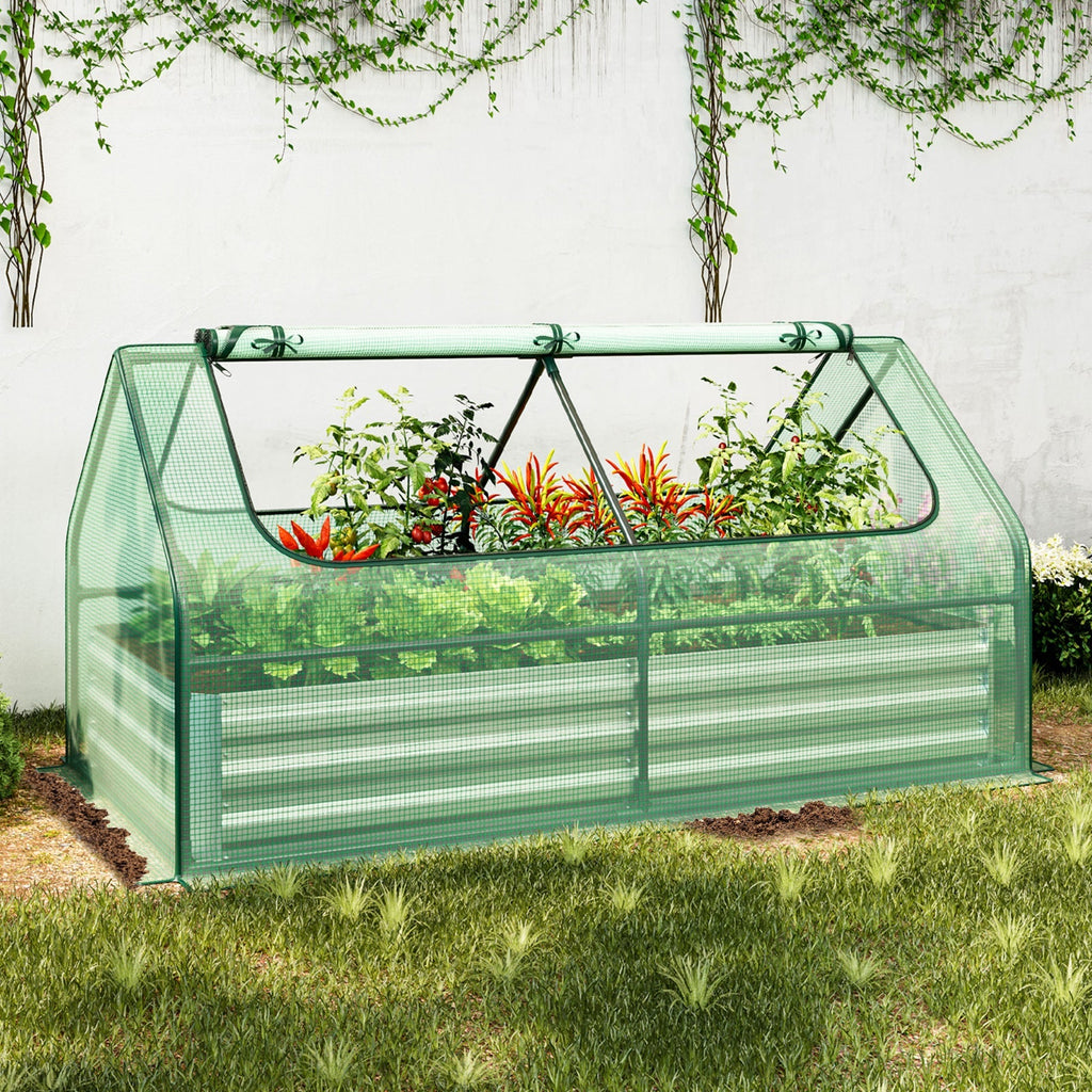 6 x 3 x 3 Feet Galvanized Raised Garden Bed with Greenhouse, view 3