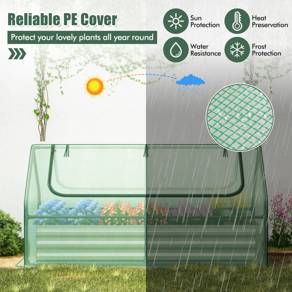 6 x 3 x 3 Feet Galvanized Raised Garden Bed with Greenhouse, view 13
