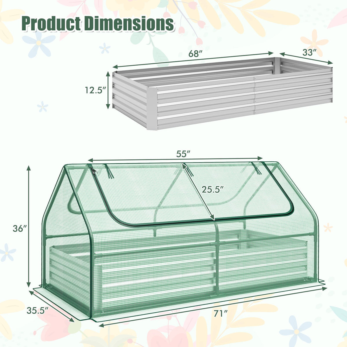 6 x 3 x 3 Feet Galvanized Raised Garden Bed with Greenhouse, view 9