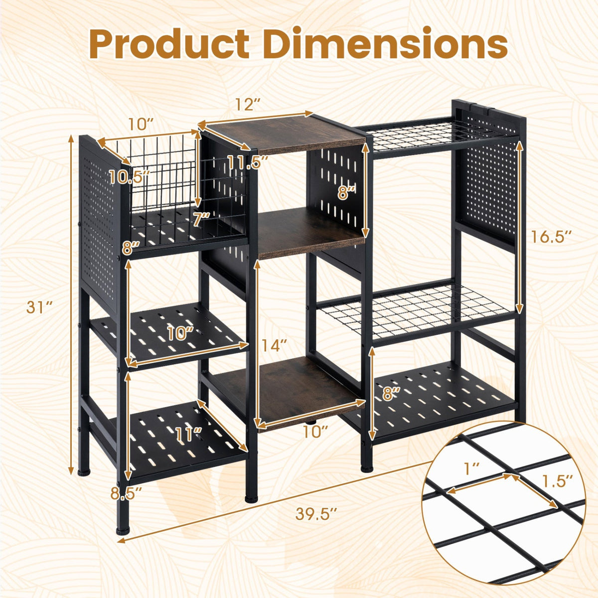 Garden Tool Organizer with Wooden Shelves for Garage and Shed, view 4
