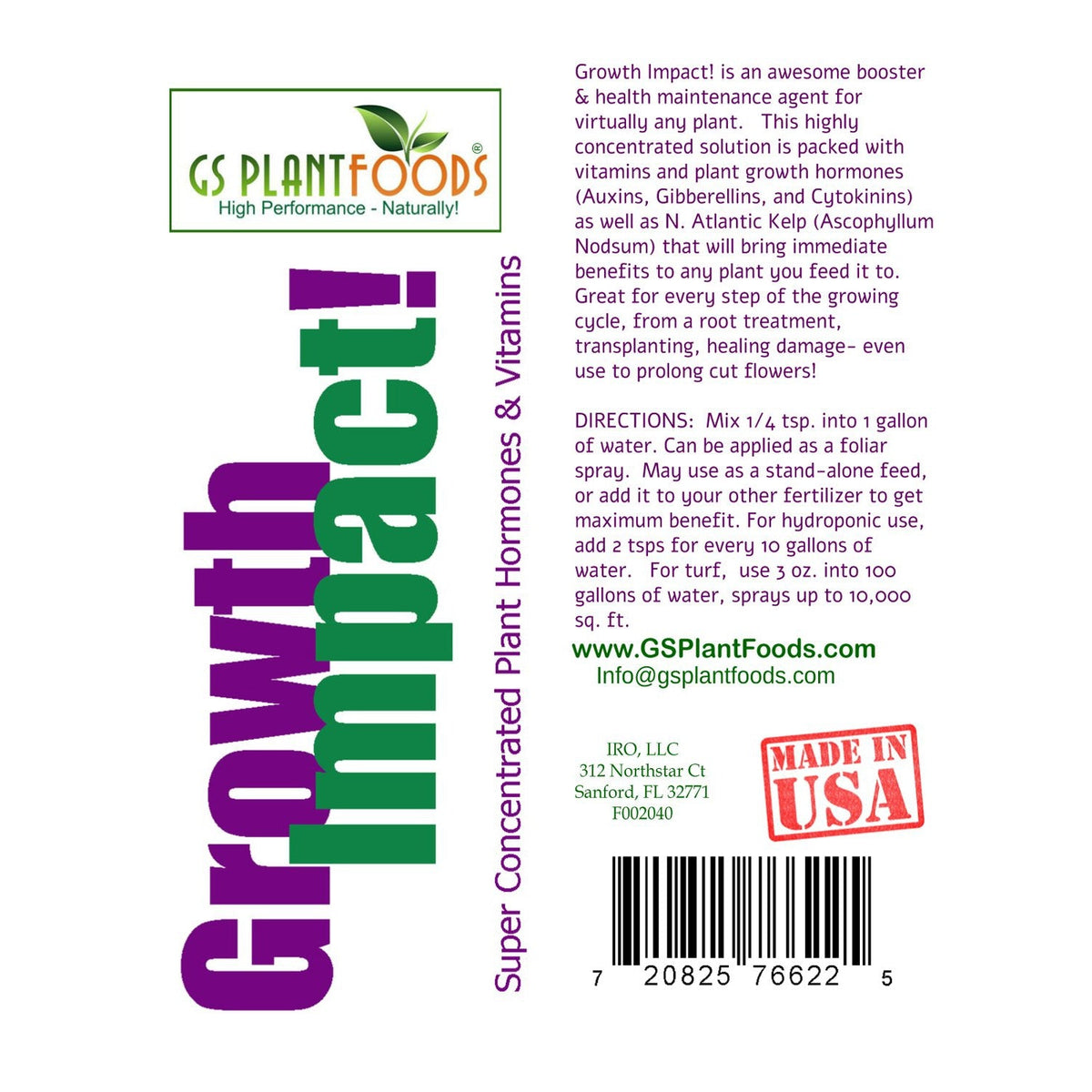 Growth Impact Super Plant Vitamins and Hormones- 8 ounce bottle, view 2