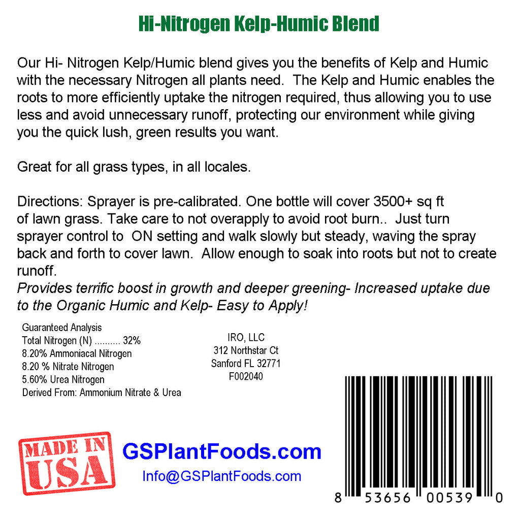 Hi-Nitrogen Kelp-Humic Blend 32-0-0 by GS Plant Foods, A Quick Greening Lawn Food, view 2