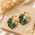 Cream Variegata Monstera Earrings