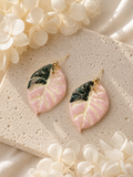 Alocasia Pink Black Velvet Earrings