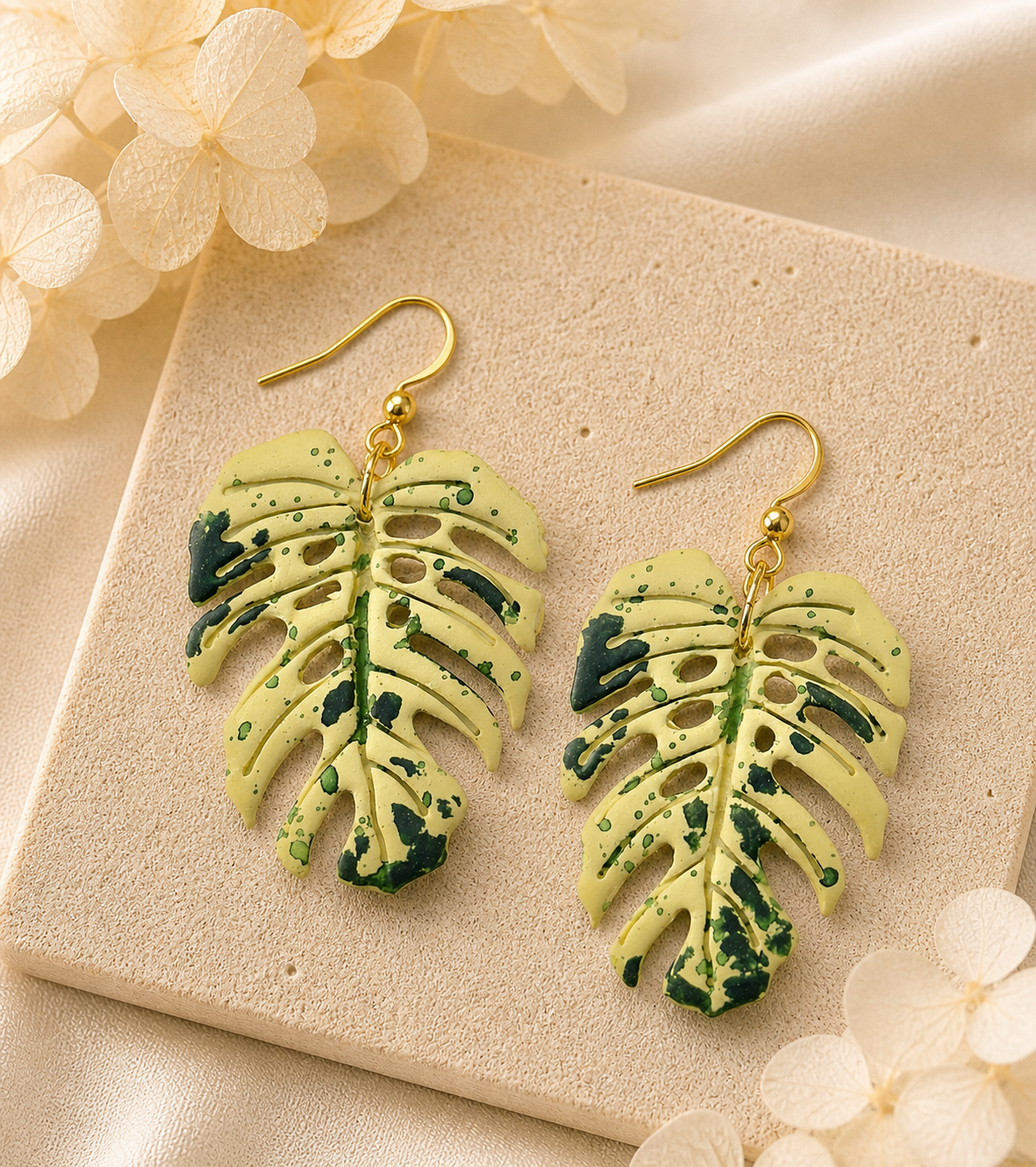 Monstera Albo 'Bulbasaur' Statement Earrings