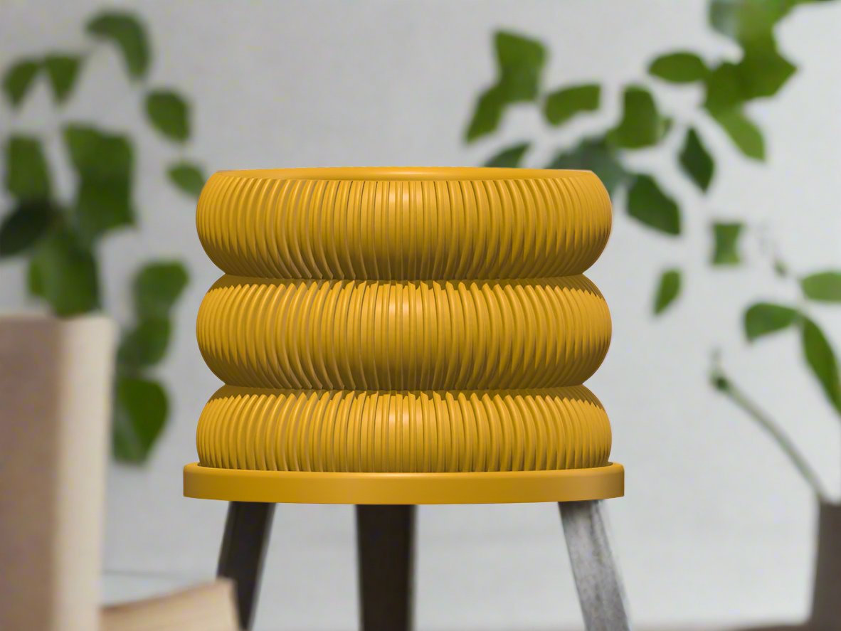 Ribbed Bubble Plant Pot With Drainage and Saucer, view 15