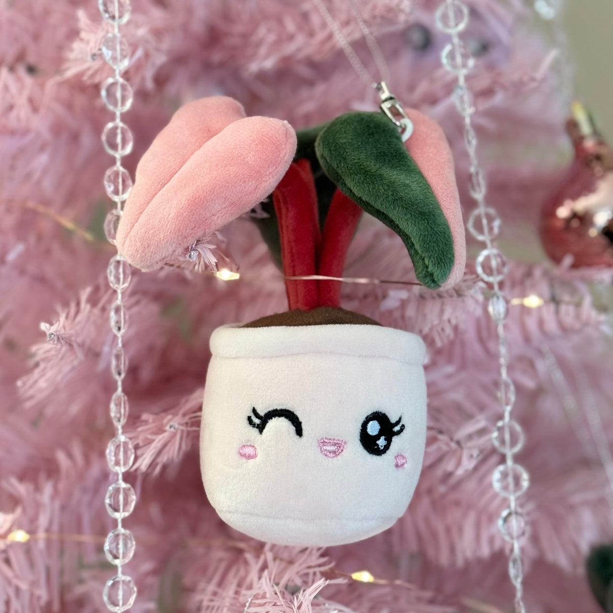 Pink Princess Philodendron Plush Keychain – 5" Plant Bag Charm, view 3