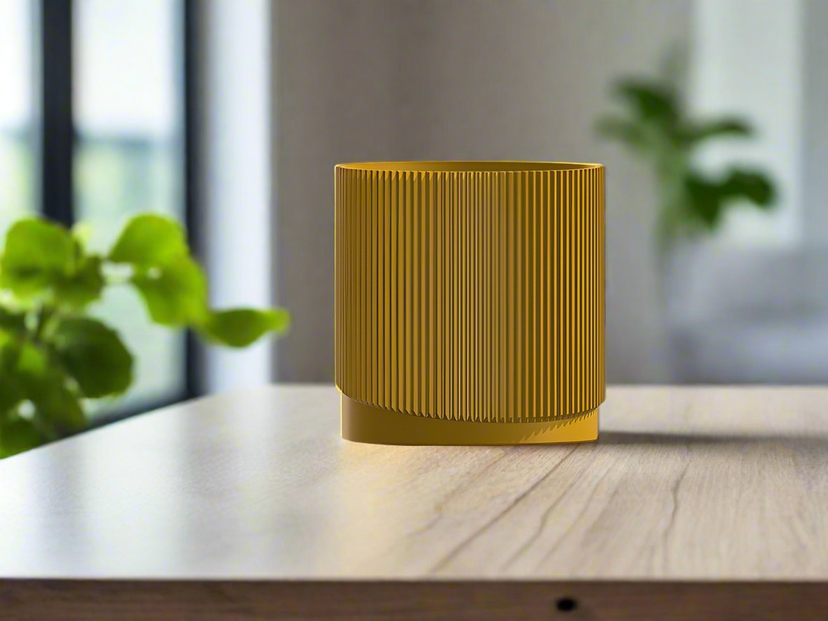 Mid-Century Ribbed Planter with Drainage and Saucer in Multiple Colors, 3D Printed Planter with Unique Modern Design, Lightweight, Wave