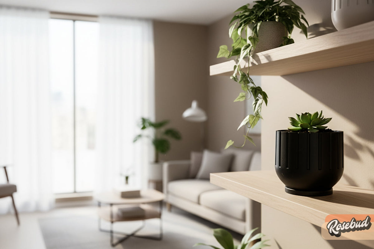 Modern Indoor Planter with Drainage – 3D Printed Fluted Plant Pot, Vertical Ribbed Design, Minimalist Decor Accent, Mid-Bubble