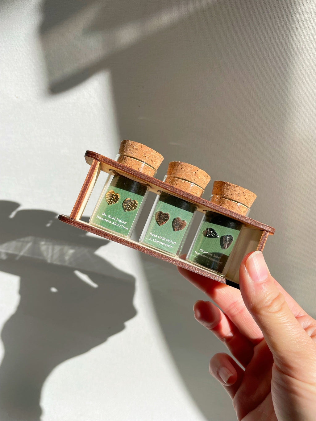 Custom Etched Propagation Stand + 3 Set Tiny Houseplant Earring Studs, view 6