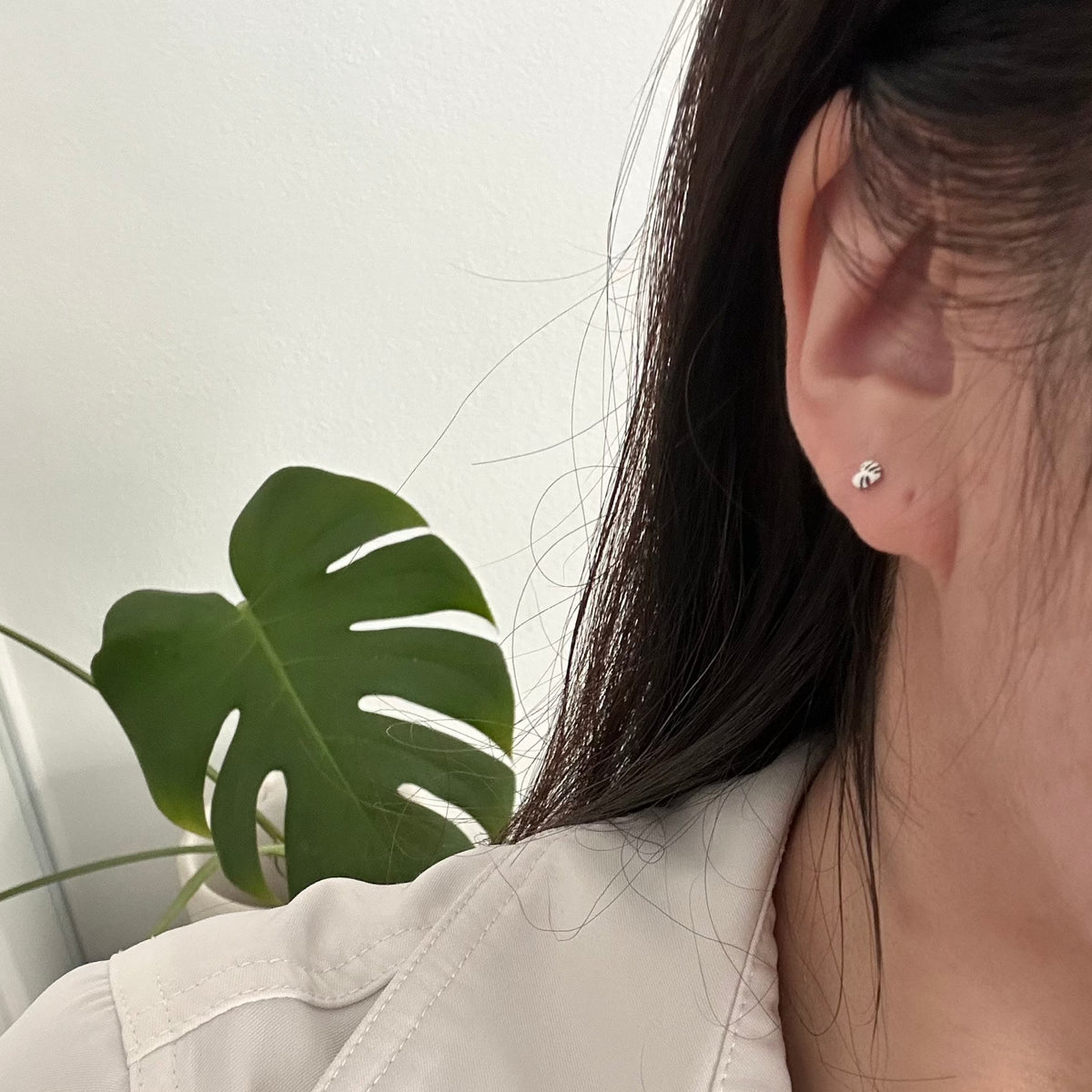 Flat Back- Teeniest Tiniest Monstera Deliciosa Earring Studs, view 6