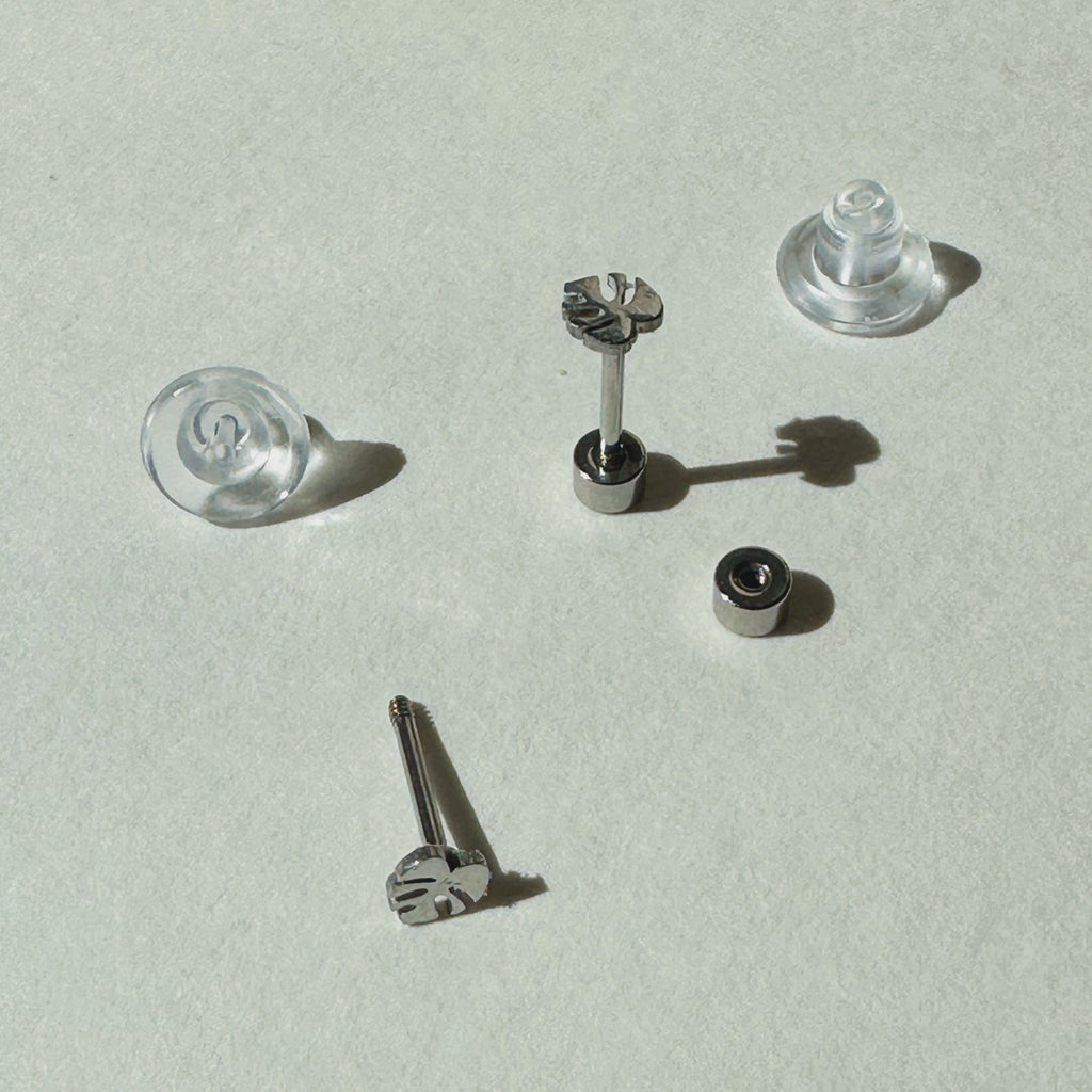 Flat Back- Teeniest Tiniest Monstera Deliciosa Earring Studs, view 8