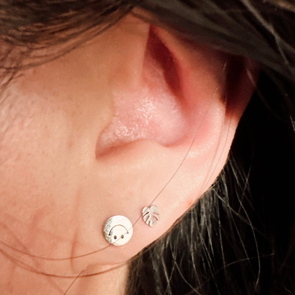 Flat Back- Teeniest Tiniest Monstera Deliciosa Earring Studs, view 11