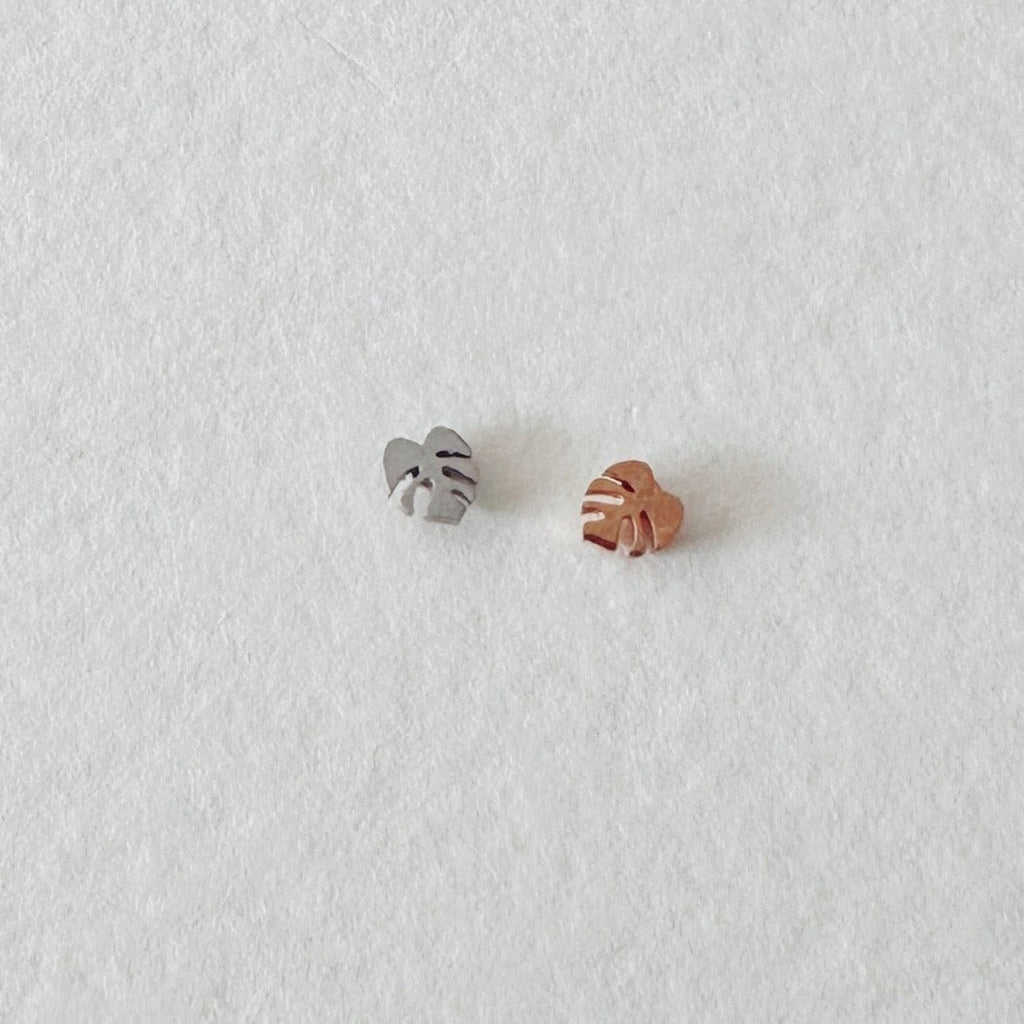 Flat Back- Teeniest Tiniest Monstera Deliciosa Earring Studs, view 10
