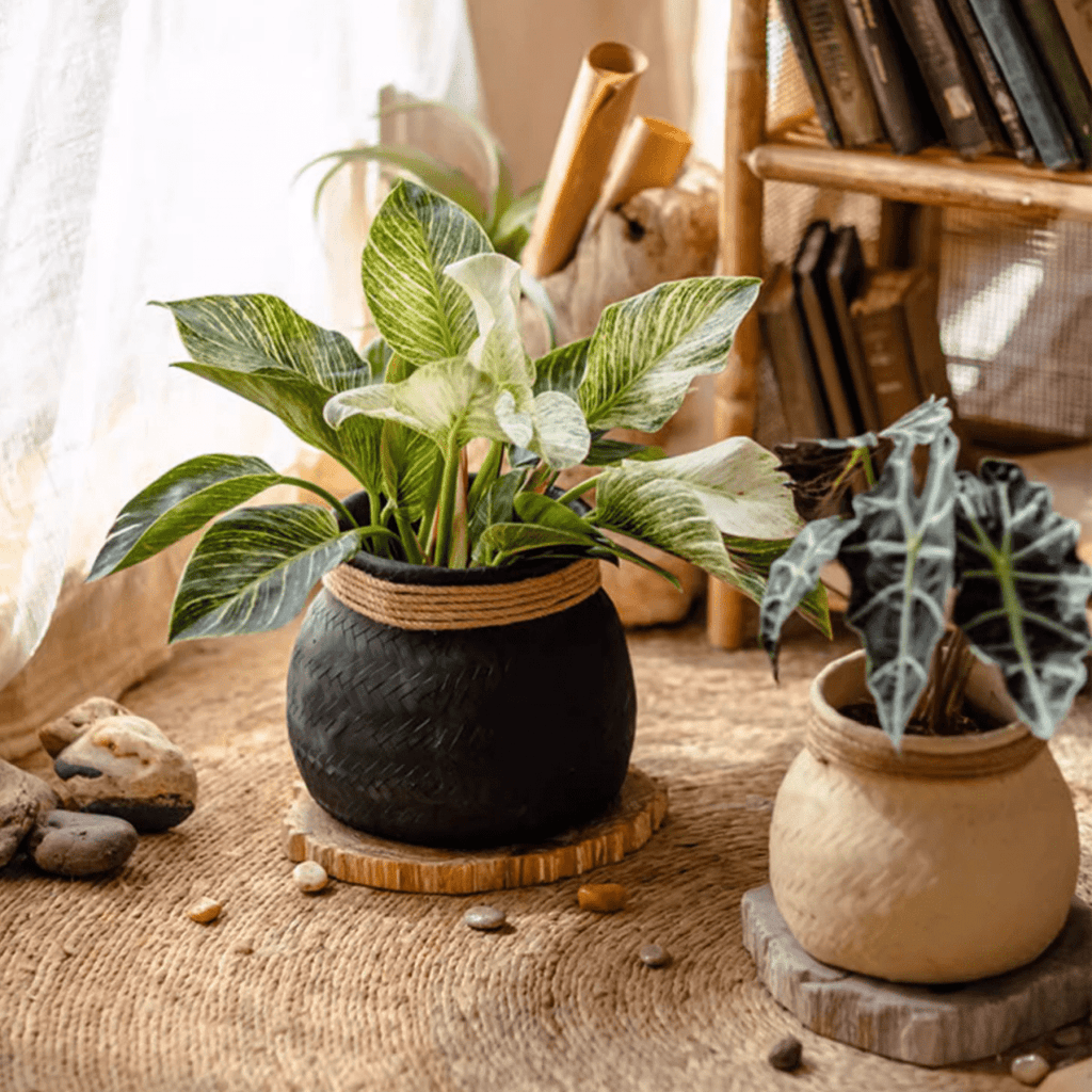 Faux Bamboo Woven Cement Planter, view 2