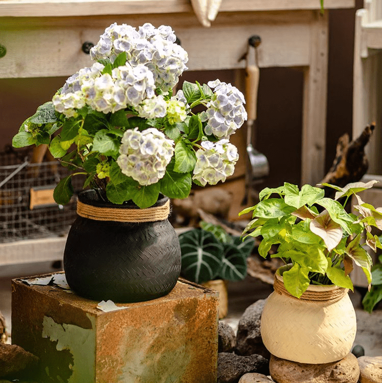 Faux Bamboo Woven Cement Planter, view 4