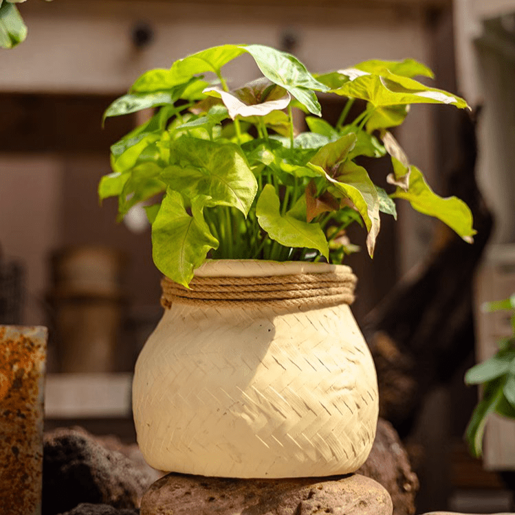 Faux Bamboo Woven Cement Planter, view 6