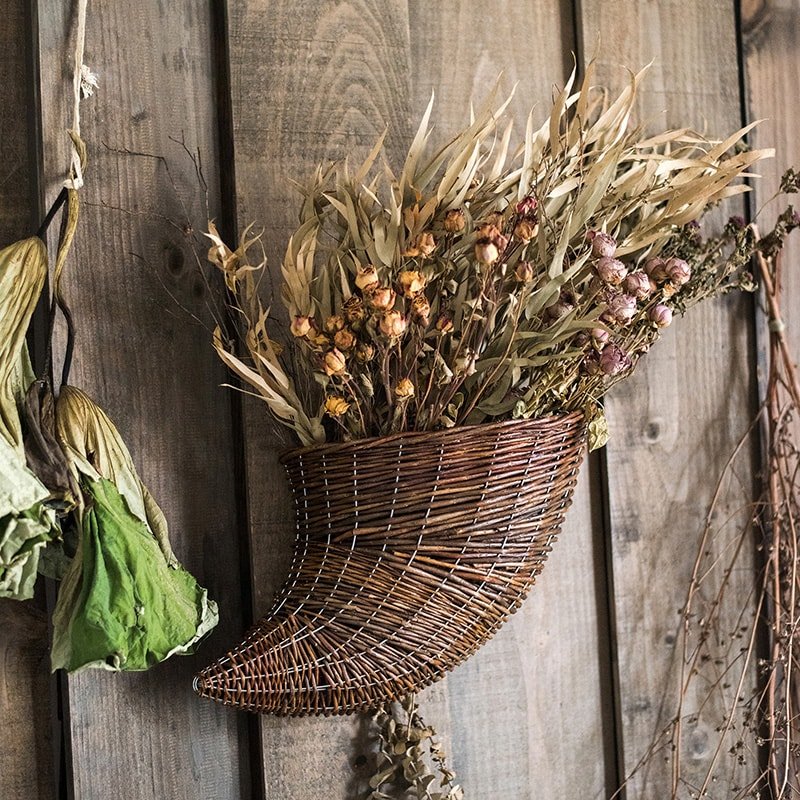 Horn Shape Willow Hanging Basket Planter, view 2