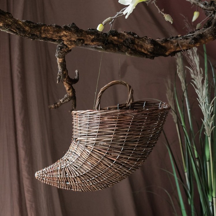 Horn Shape Willow Hanging Basket Planter, view 6