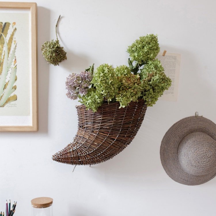 Horn Shape Willow Hanging Basket Planter, view 9