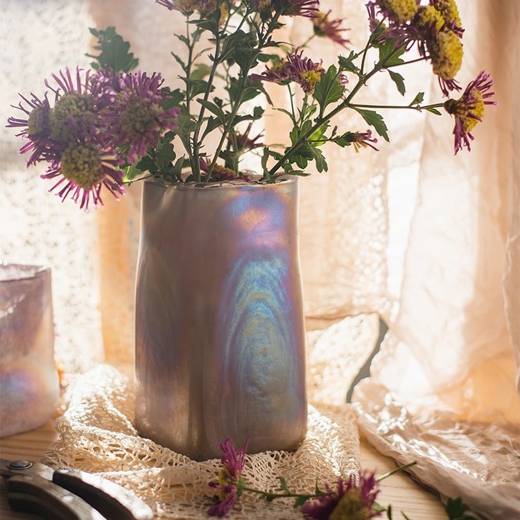 Pink Morandi Color Art Glass Vase, view 4