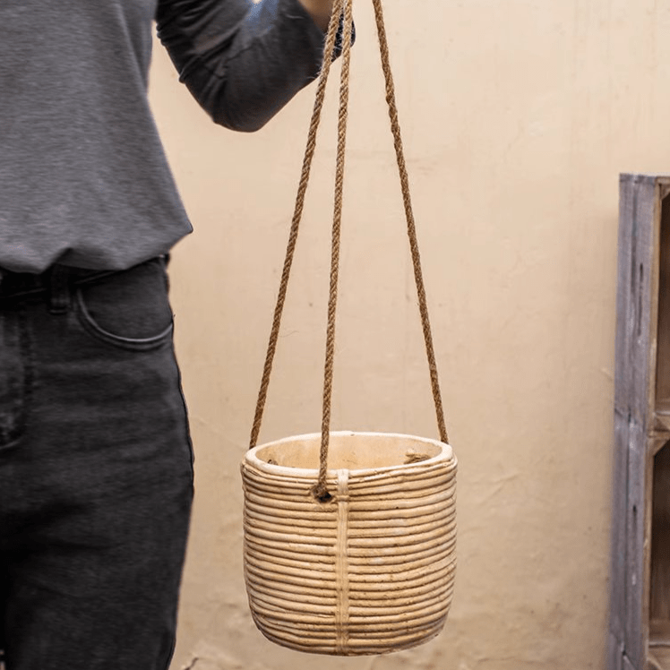 Faux Rattan Cement Hanging Planter, view 10