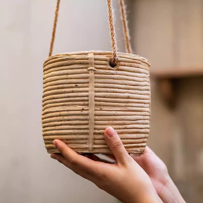 Faux Rattan Cement Hanging Planter, view 4