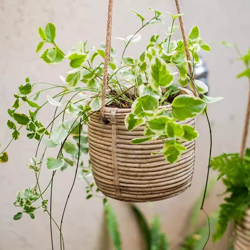 Faux Rattan Cement Hanging Planter, view 5