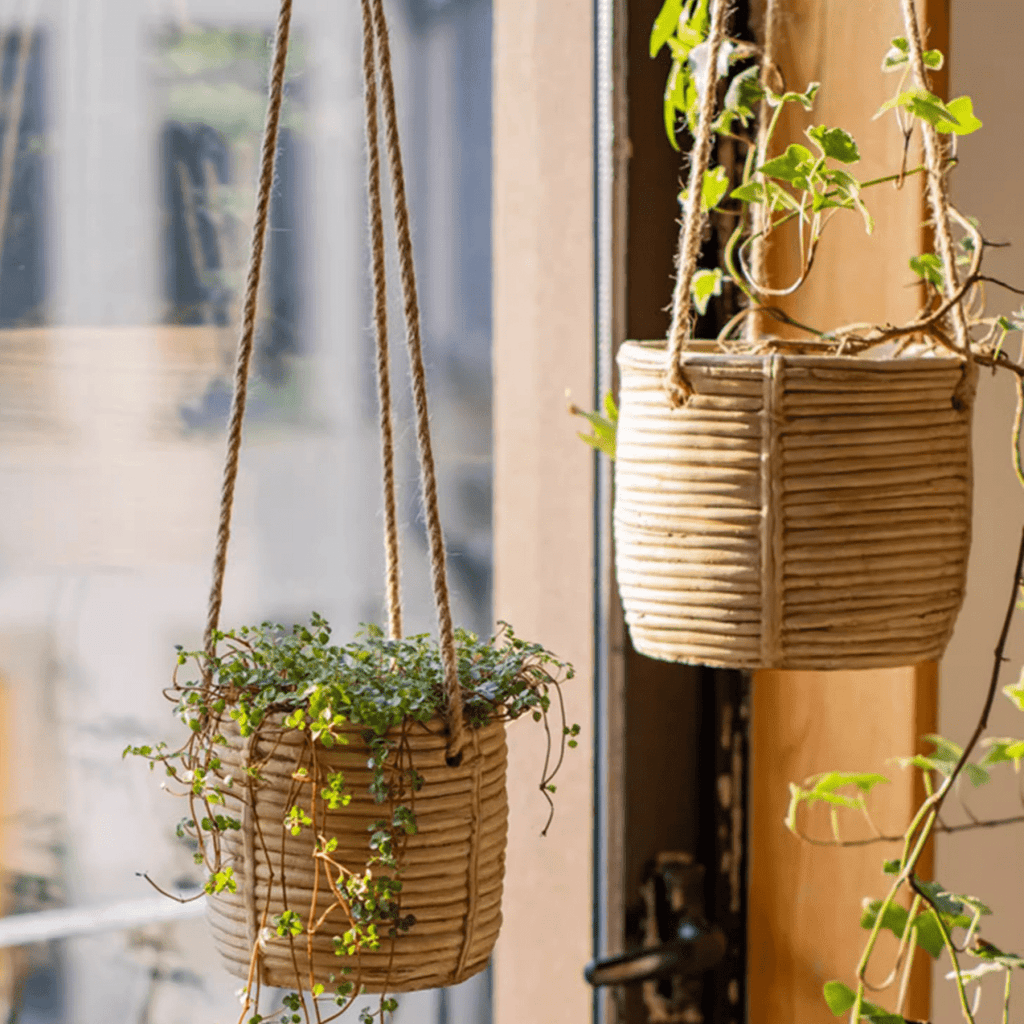 Faux Rattan Cement Hanging Planter, view 7