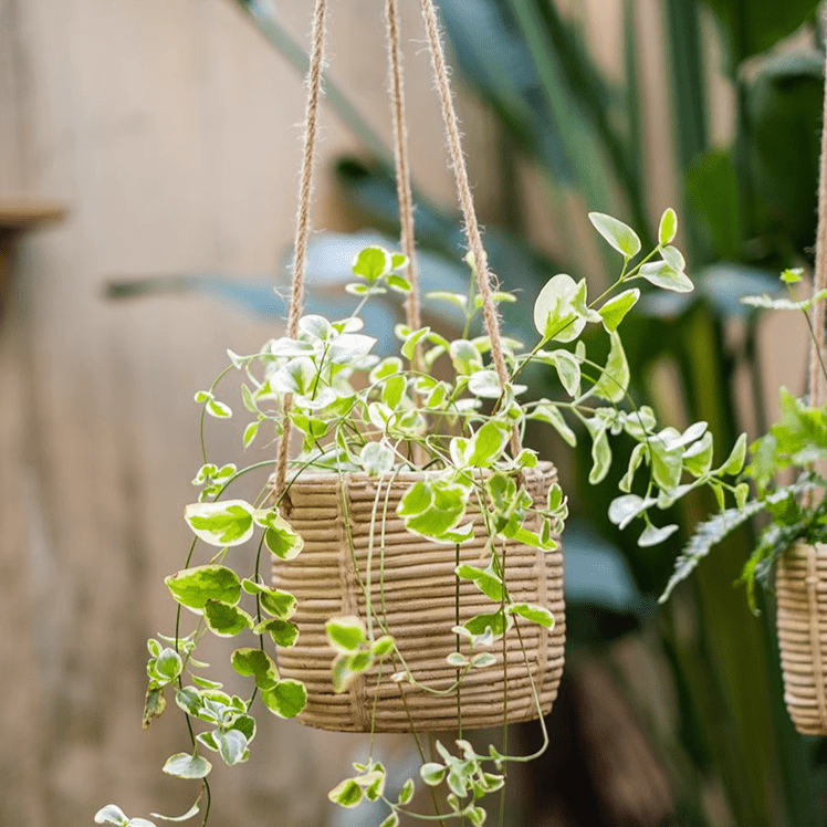 Faux Rattan Cement Hanging Planter, view 8
