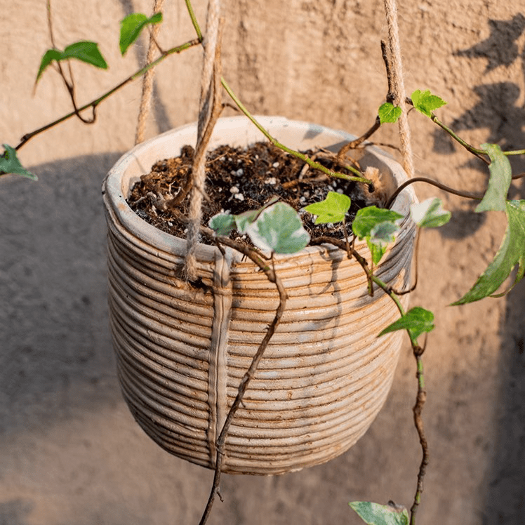 Faux Rattan Cement Hanging Planter, view 9