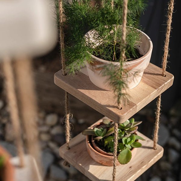 Wooden Rope Hanging Plant Shelf, view 10