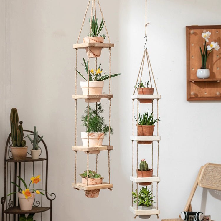 Wooden Rope Hanging Plant Shelf, view 2
