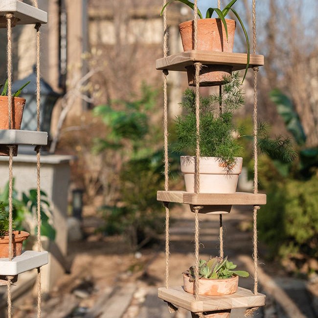 Wooden Rope Hanging Plant Shelf, view 3