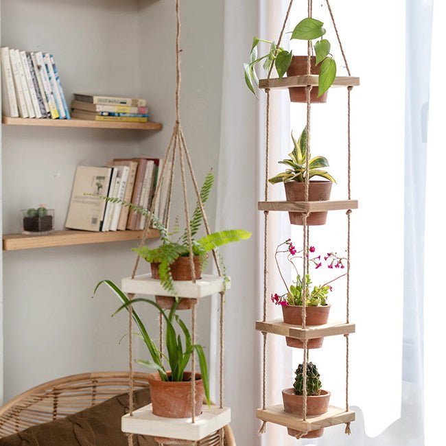 Wooden Rope Hanging Plant Shelf, view 4