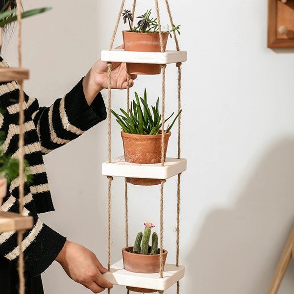 Wooden Rope Hanging Plant Shelf, view 5