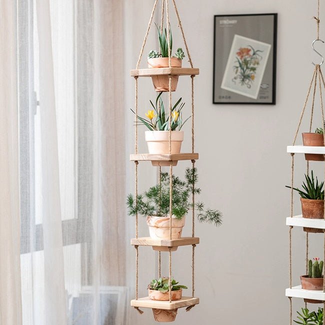 Wooden Rope Hanging Plant Shelf, view 6