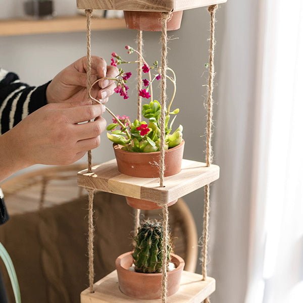 Wooden Rope Hanging Plant Shelf, view 8