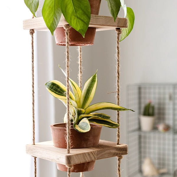 Wooden Rope Hanging Plant Shelf, view 9