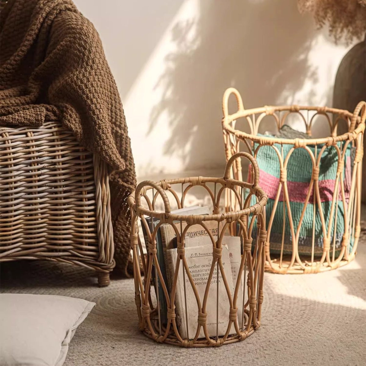 Bohemian Open-Weave Rattan Basket, view 3