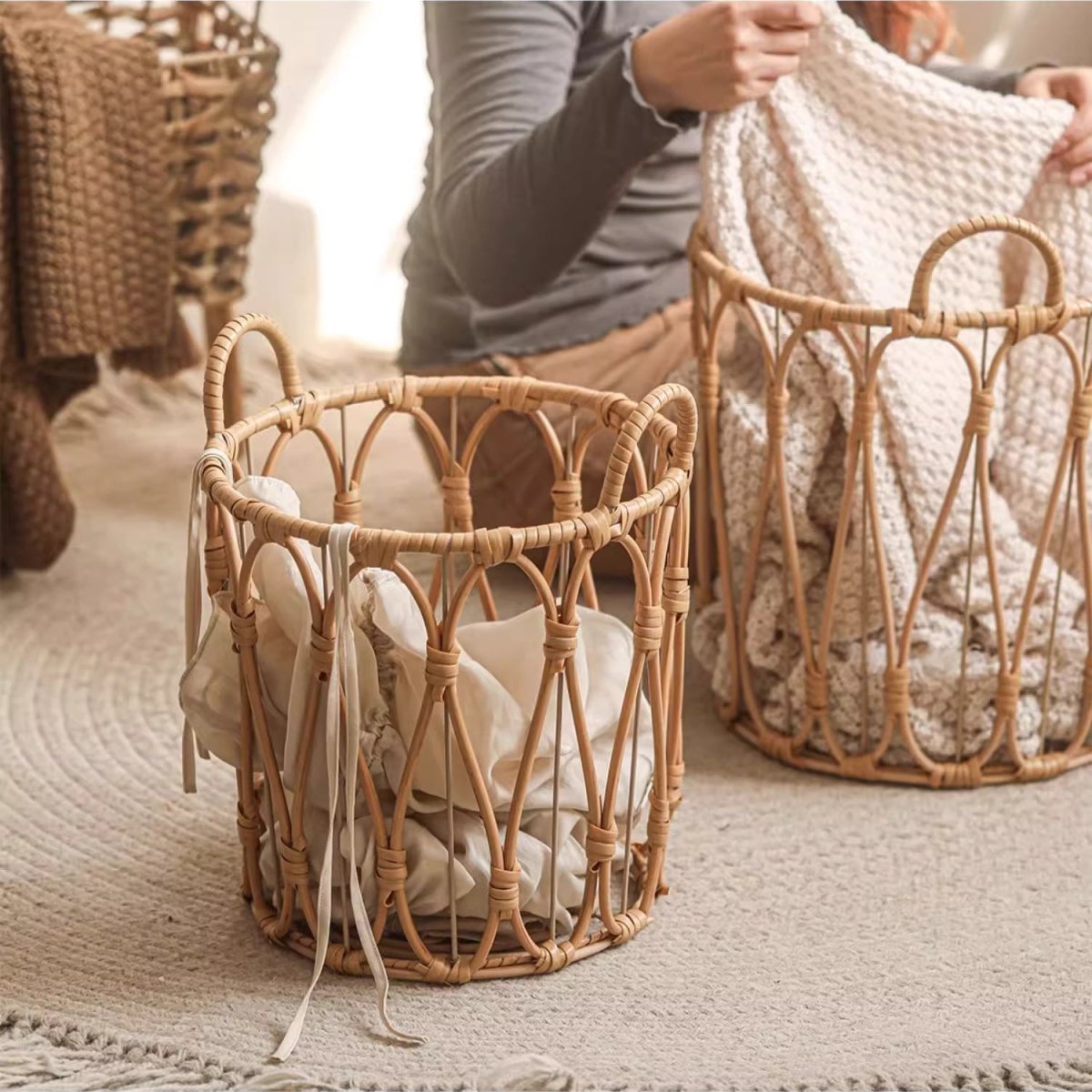 Bohemian Open-Weave Rattan Basket, view 4