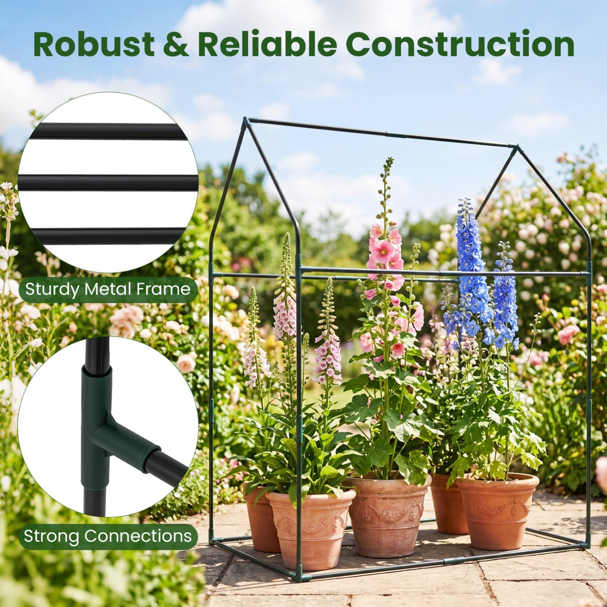 Mini Greenhouse with Metal Frame and Waterproof Cover