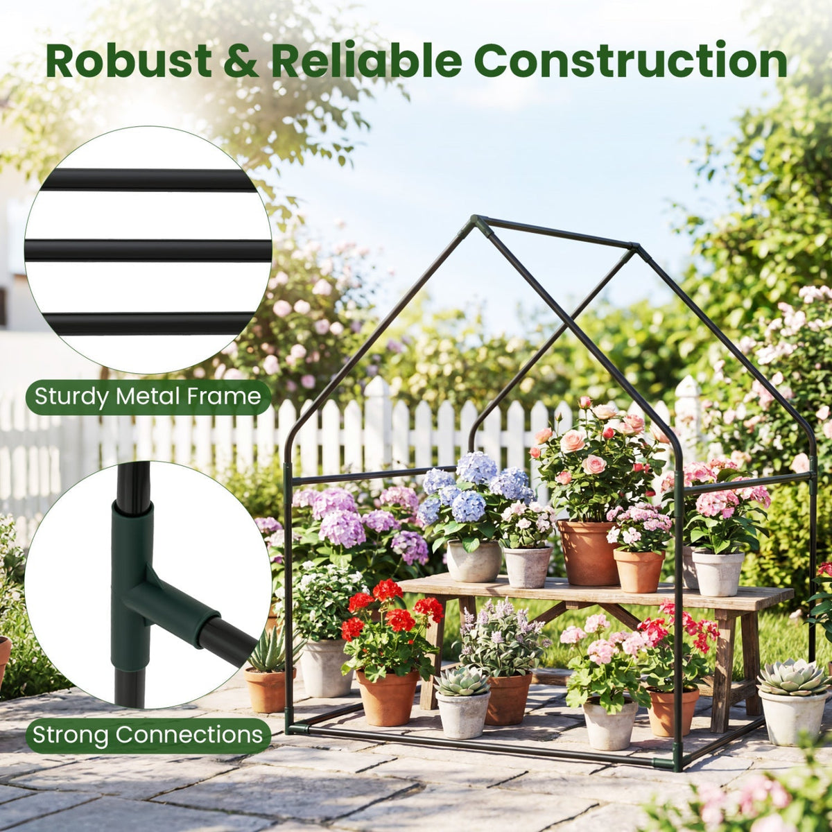 Mini Greenhouse with Metal Frame and Waterproof Cover, view 8