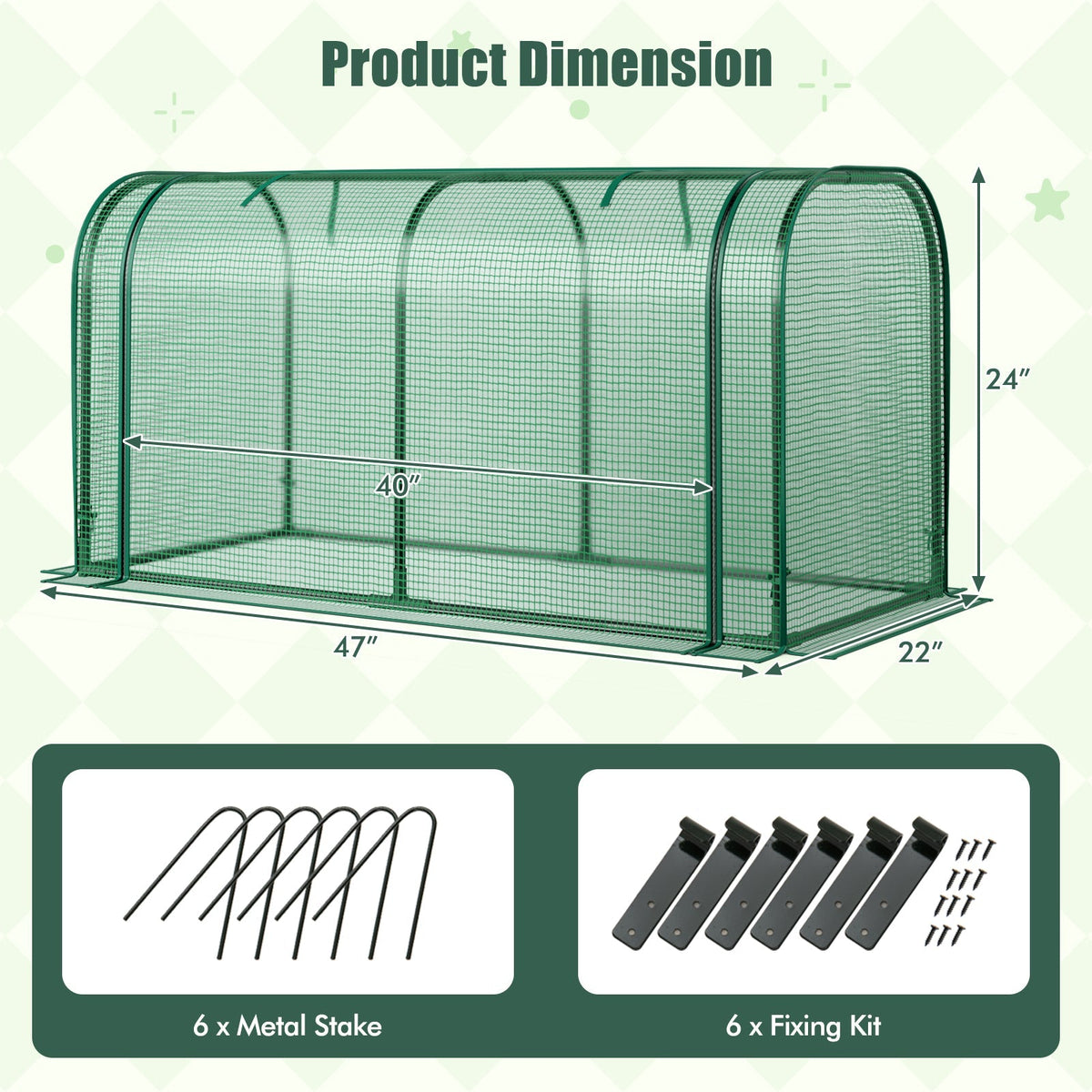 Mini Tunnel Greenhouse with Roll-up Zipper Door, view 3