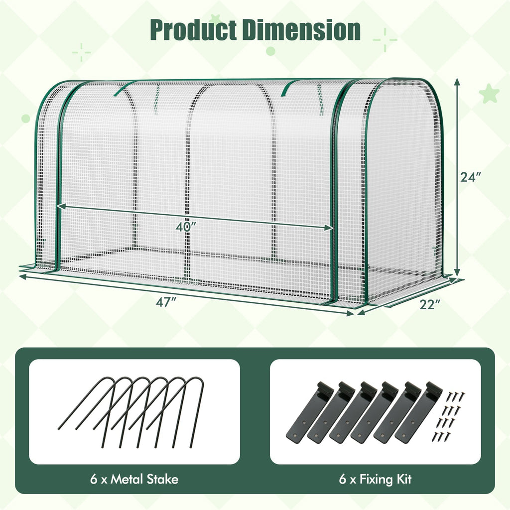 Mini Tunnel Greenhouse with Roll-up Zipper Door, view 7