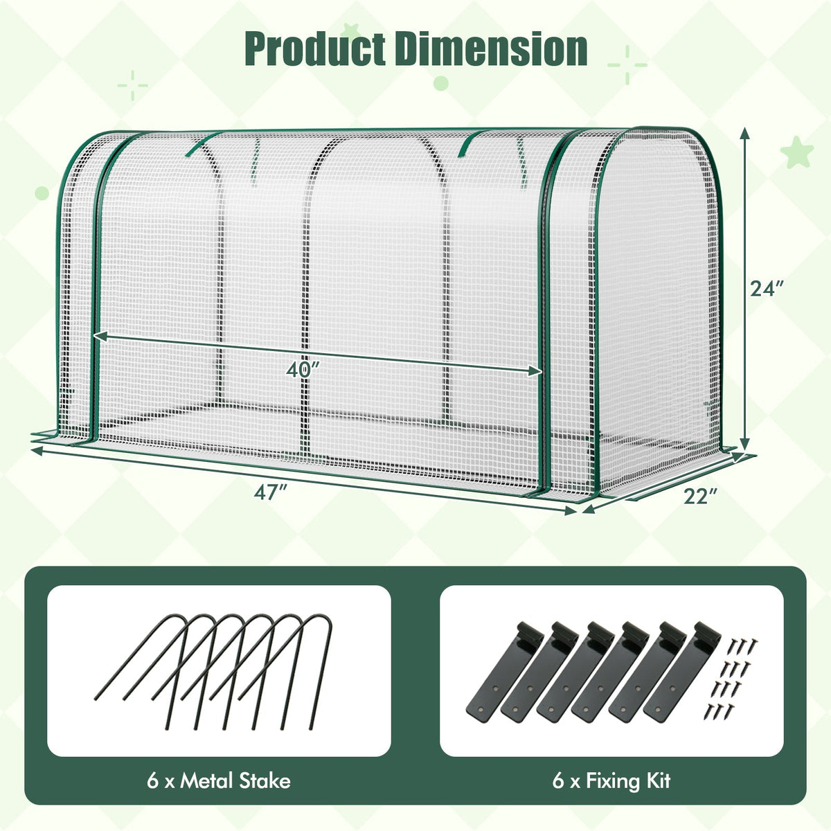 Mini Tunnel Greenhouse with Roll-up Zipper Door, view 7